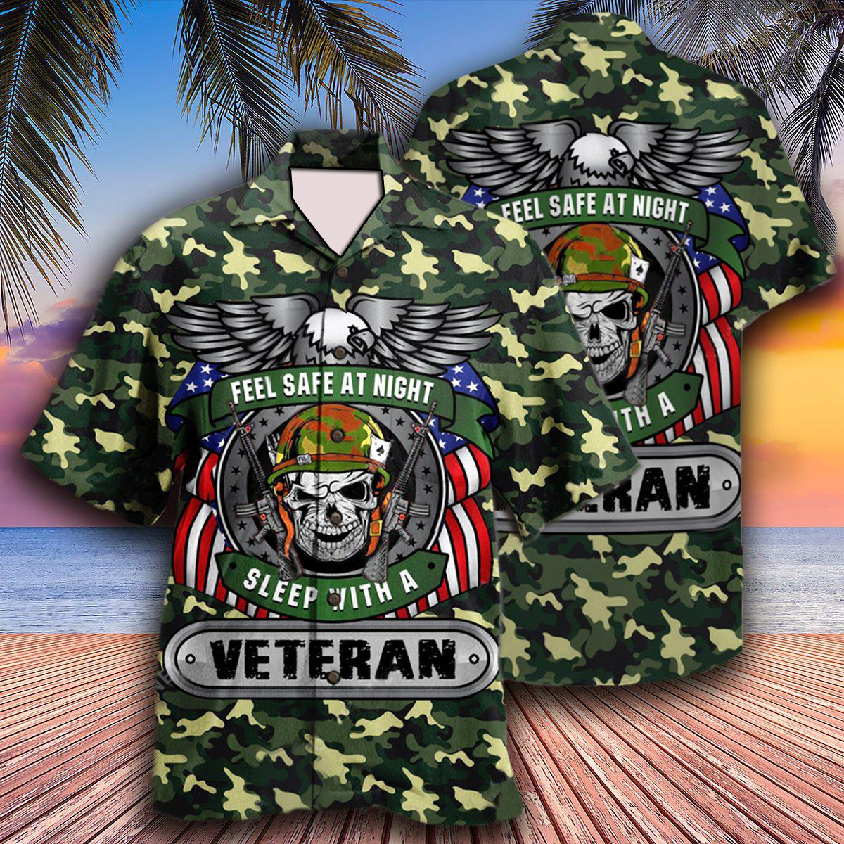 Feel Safe At Night  Sleep With A Veteran Hawaiian Shirt