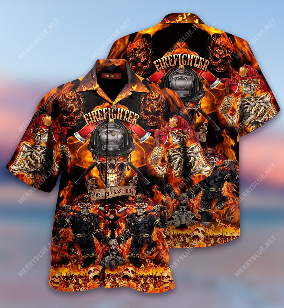 Firefighter First In Last Out All Over Print Hawaiian Shirt