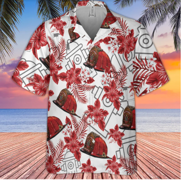 Firefighter Seamless Pattern Hawaiian Shirt