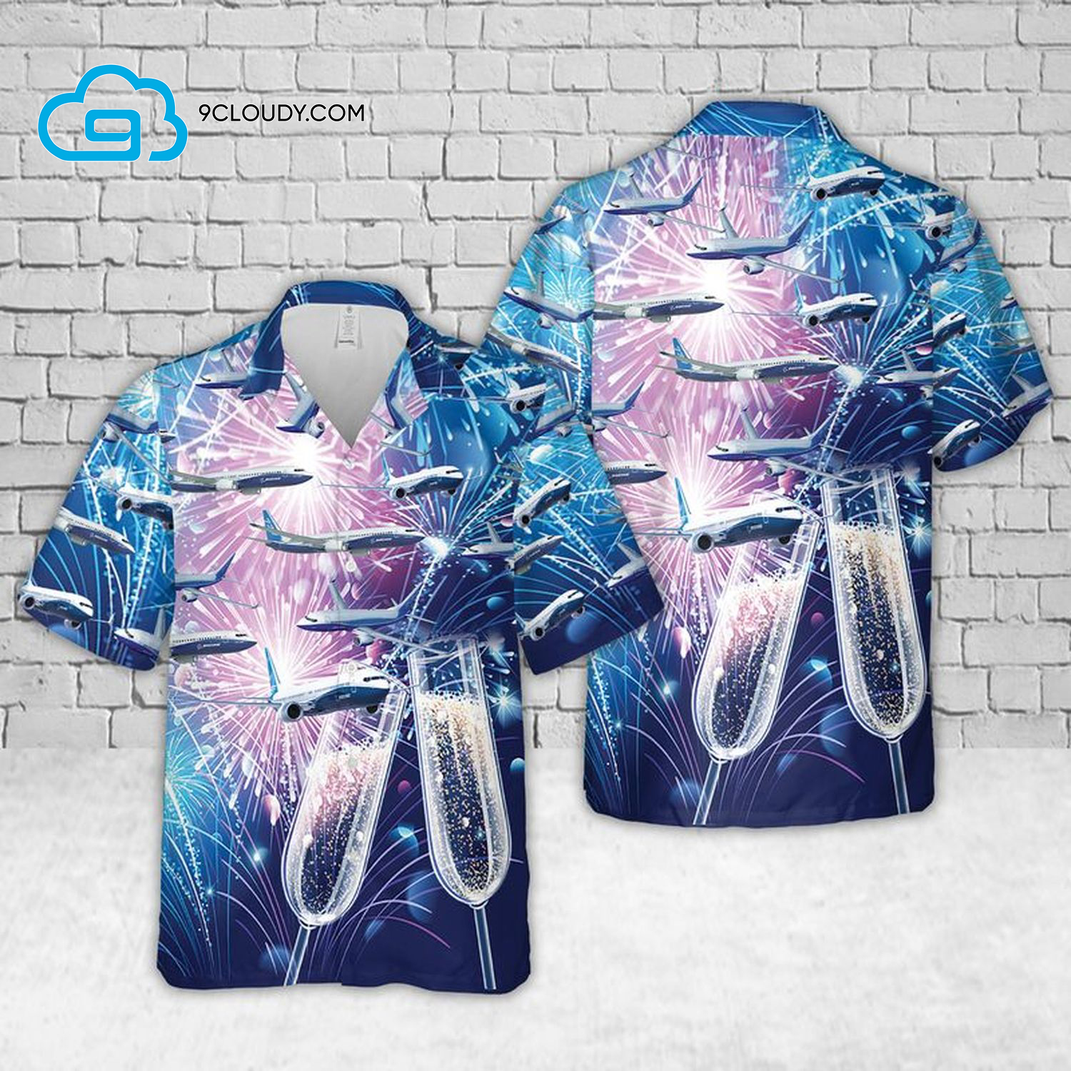 Fireworks Boeing 737 Full Print Hawaiian Shirt