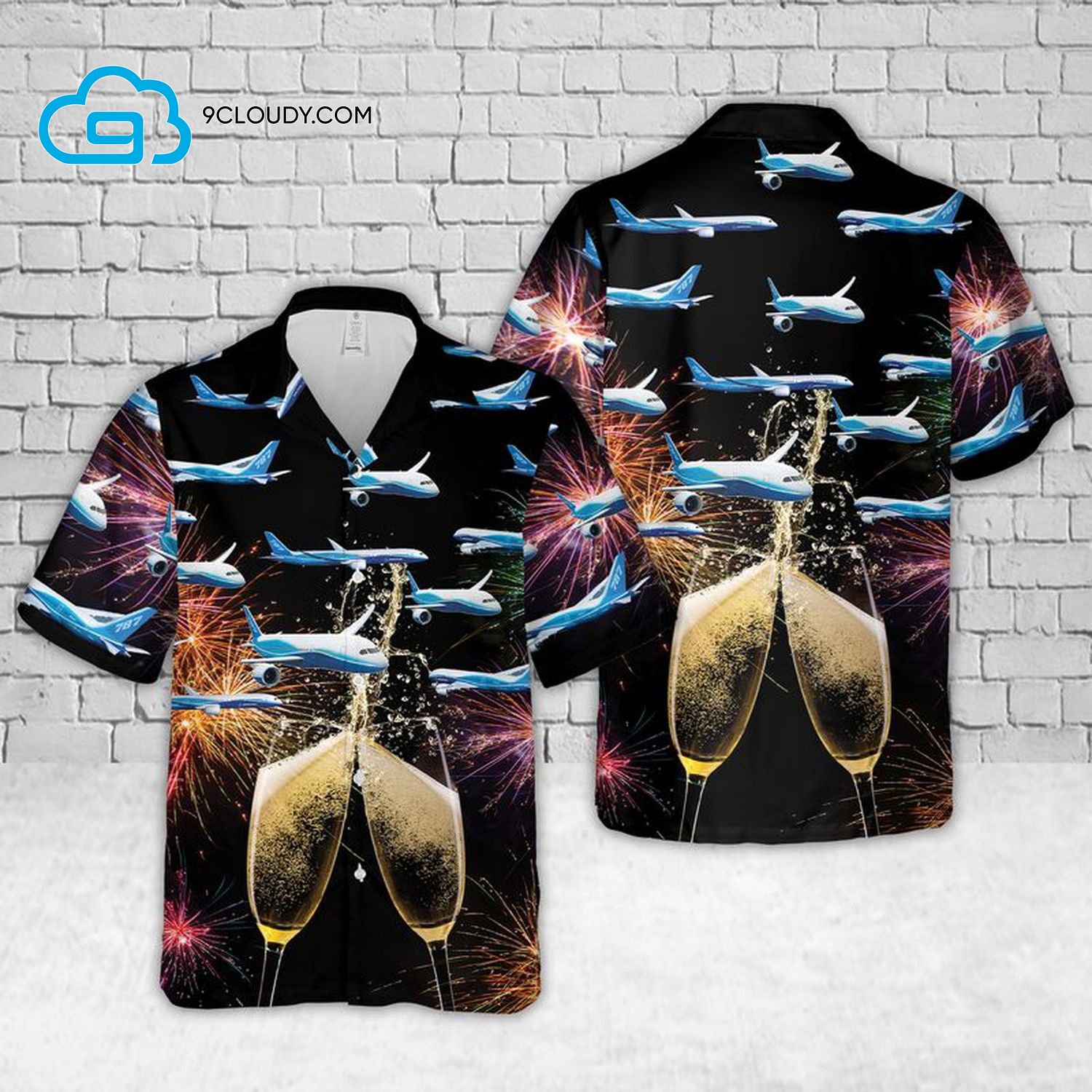 Fireworks Boeing 787 Full Print Hawaiian Shirt