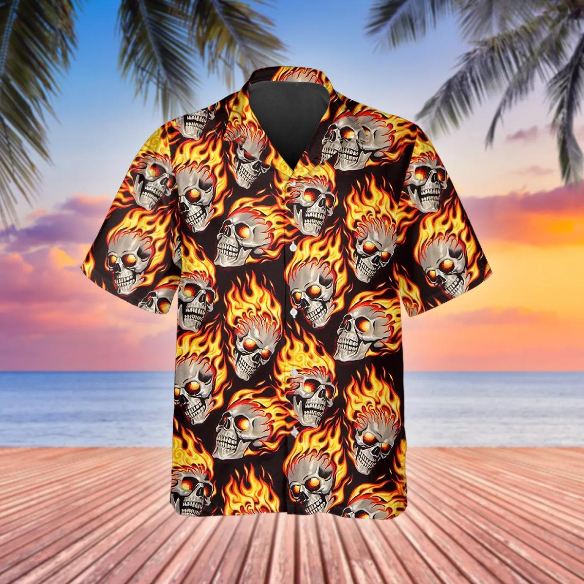 Flaming Skull Pile Hawaiian Shirt – Best Clothing For You