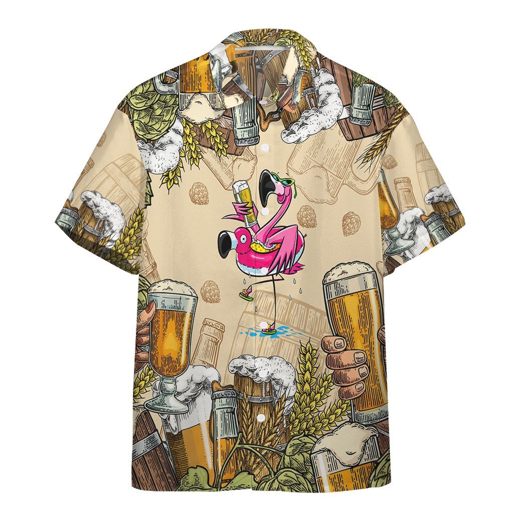 Flamingo Holding Beer Cup Hawaiian Shirt