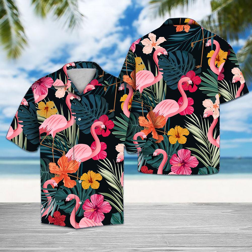 Flamingo Tropical Hawaiian Shirt Summer Button Up