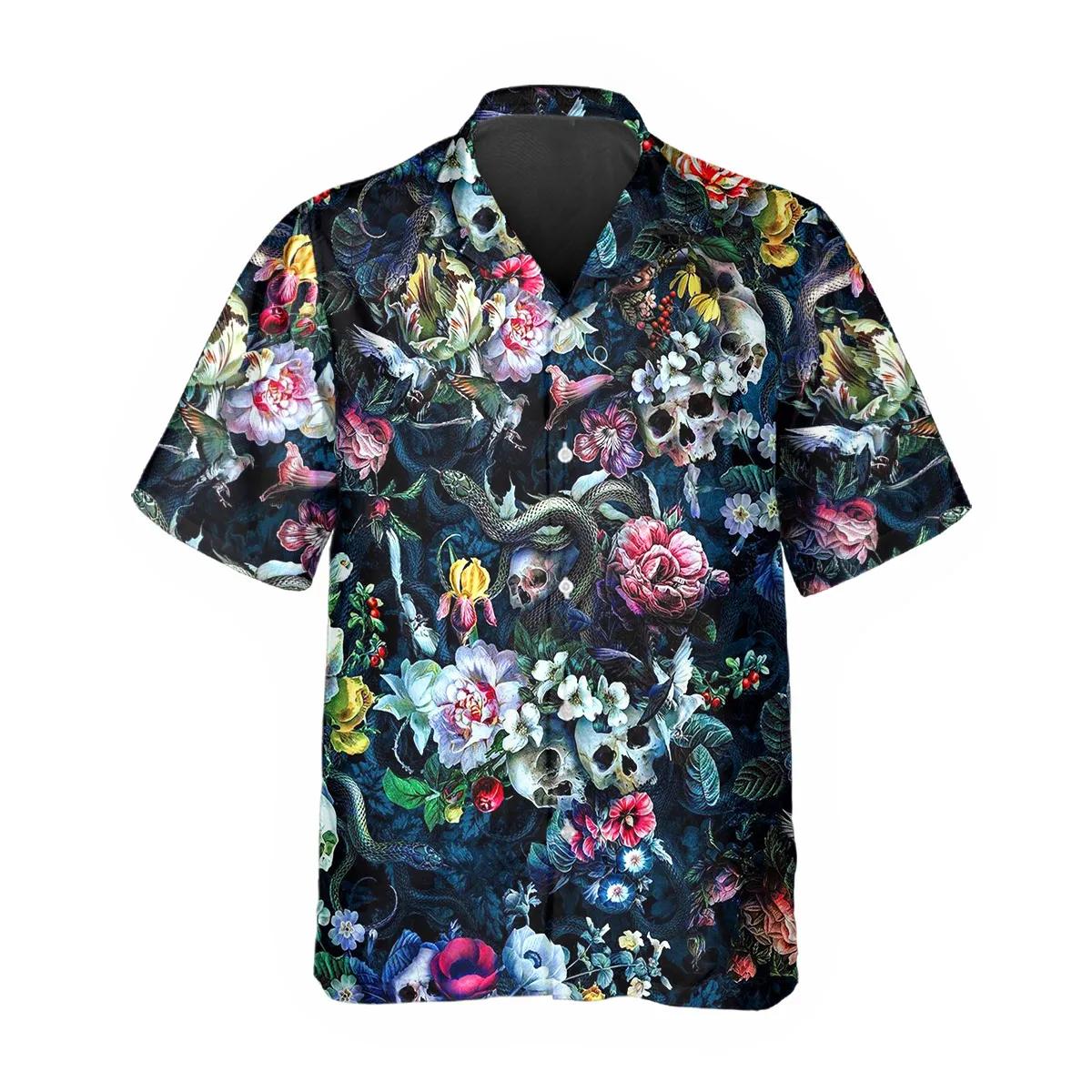 Floral Skull And Snakes Hawaiian Shirt, Hawaiian Button Up Shirt, Aloha Shirts – Best Clothing For You