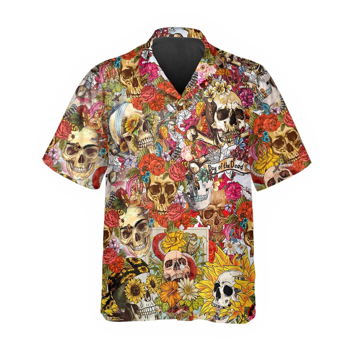 Floral Skull Day of the Dead Hawaiian Shirt – Best Clothing For You