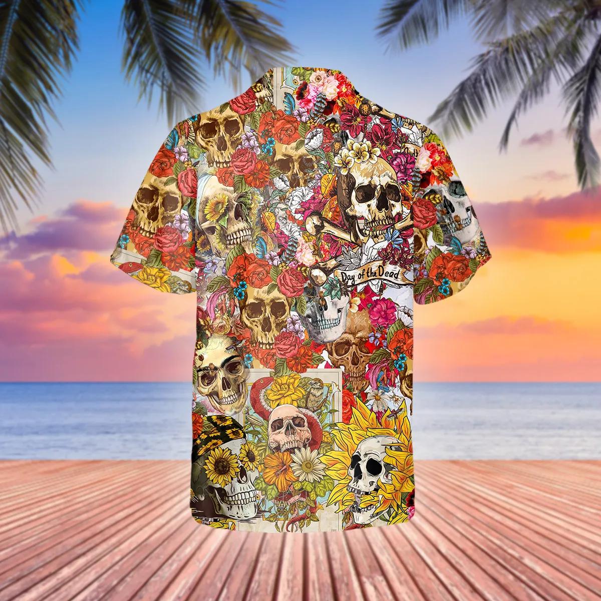 Floral Skull Day of the Dead Hawaiian Shirt – Best Clothing For You