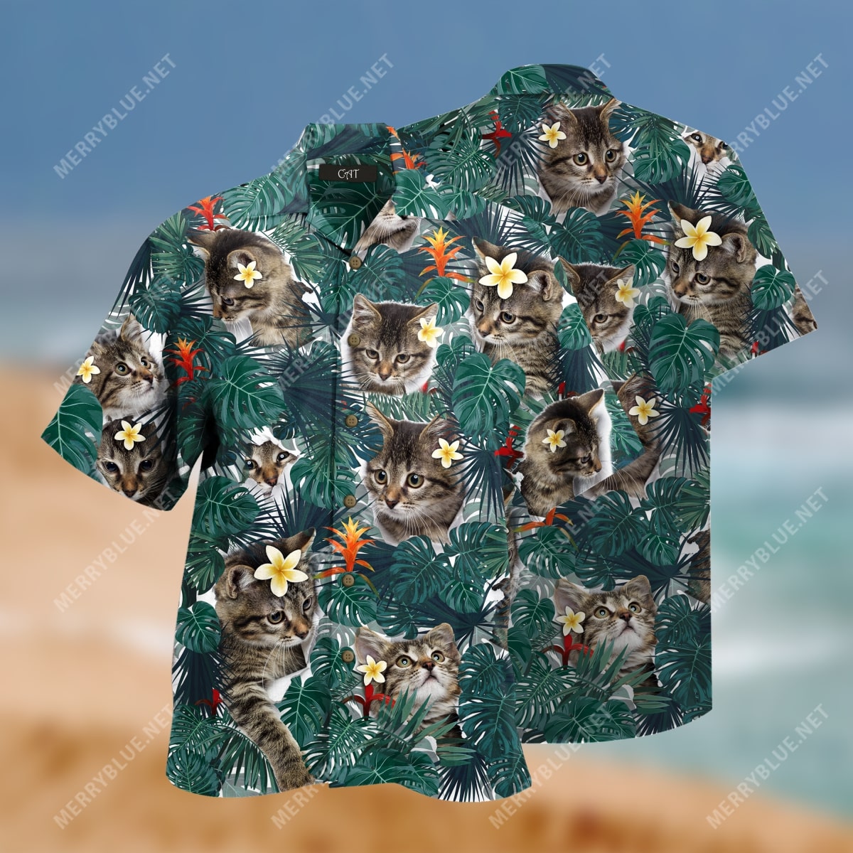 Flower Tropical And Cats All Over Printed Hawaiian Shirt