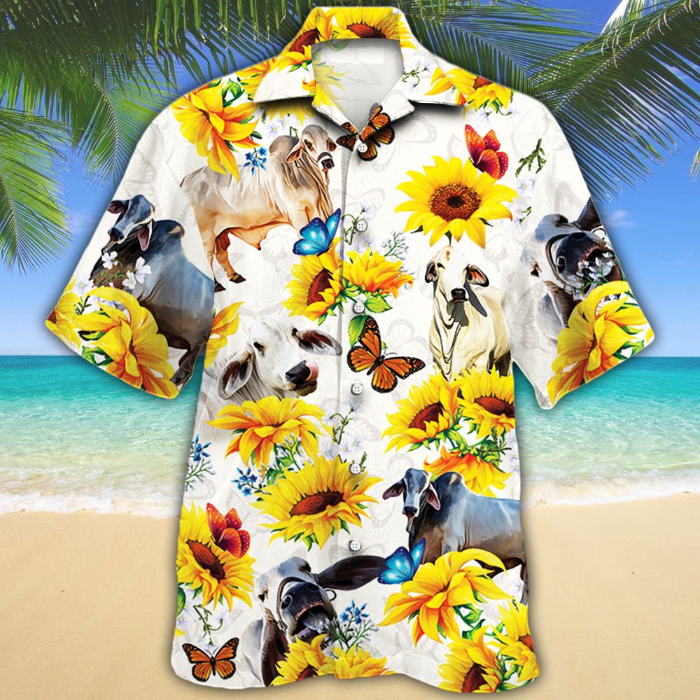 Flowers Brahman Cattle Hawaiian Shirt