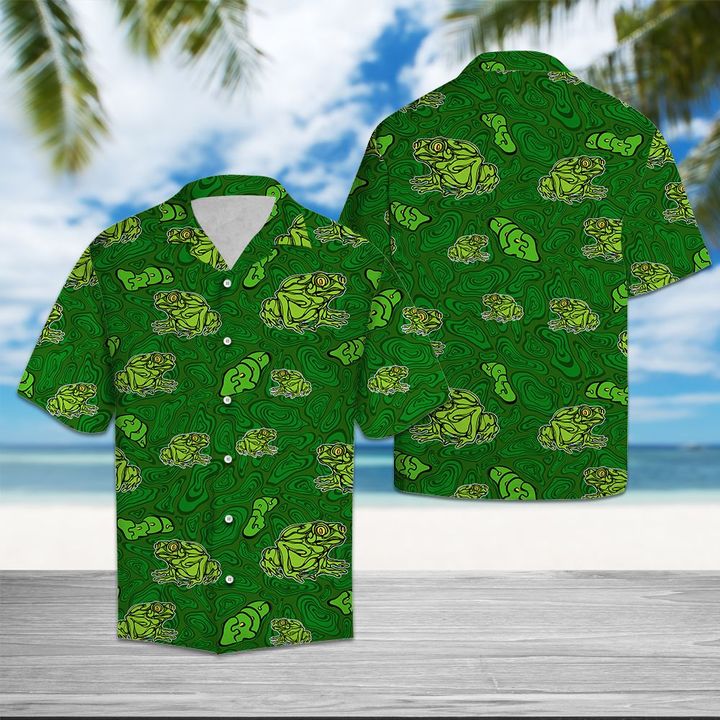 Frog Green Pattern Hawaiian Shirt Summer Button Up