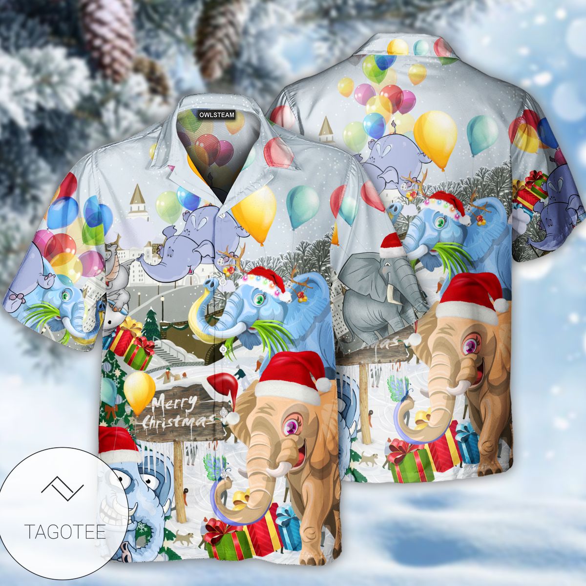 Funny Elephants Having Fun On Christmas Day Hawaiian Shirt- Tagotee