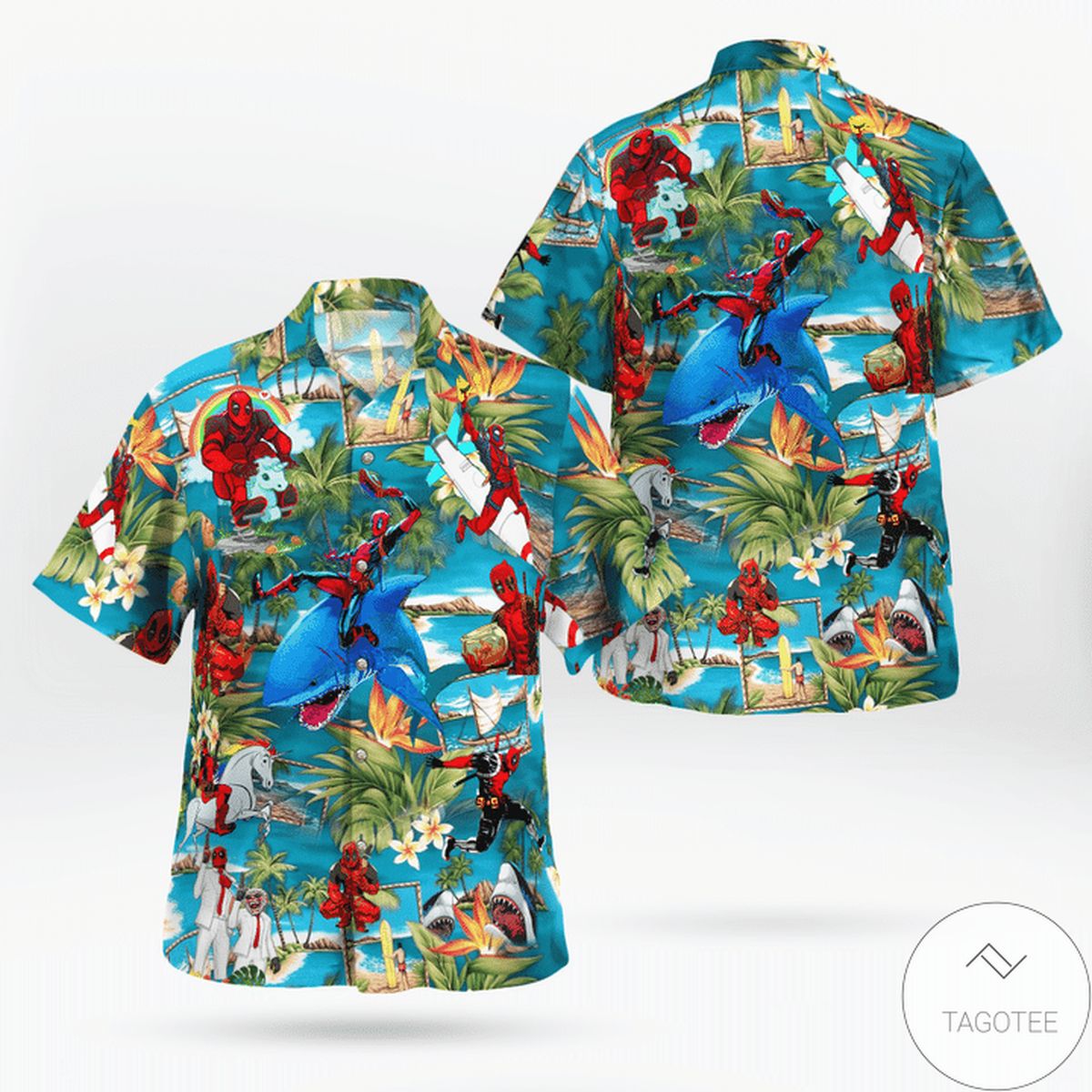 Funny Shark Deadpool Vacation Hawaiian Shirt