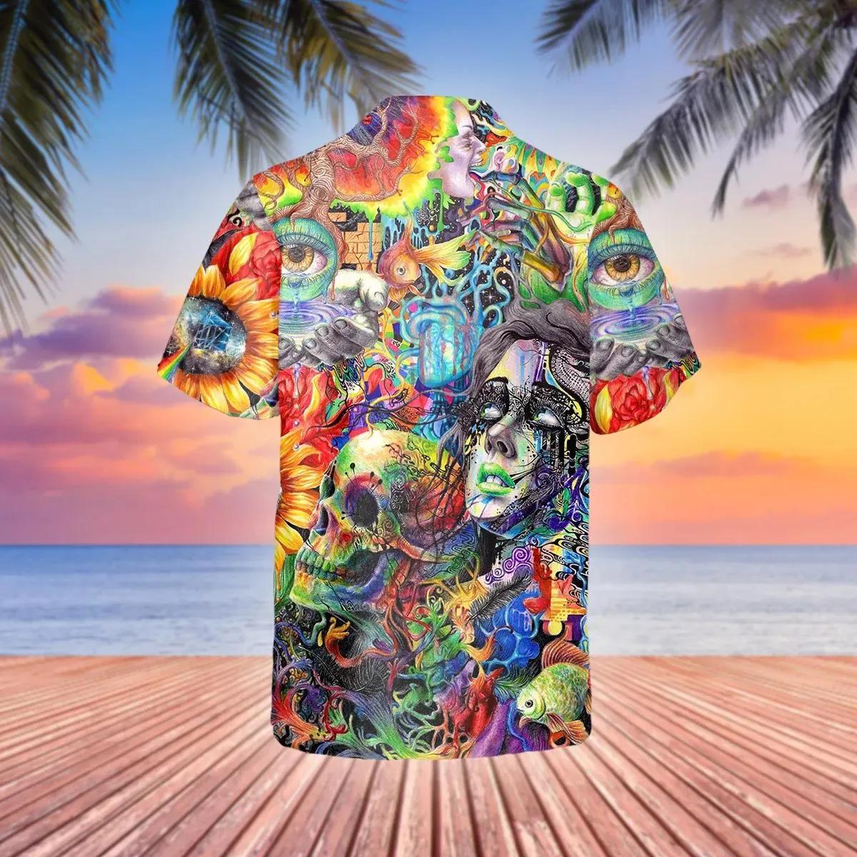 Generic Crazy Trippy Psychedelic Fantasy Colorful Skull Hawaiian Shirt – Best Clothing For You