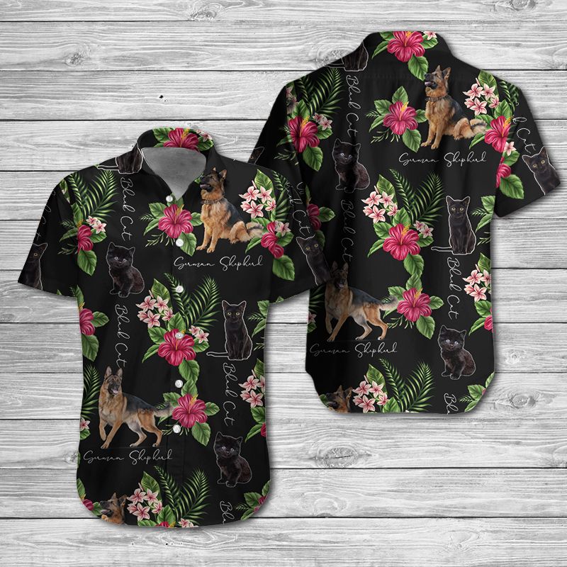 German Shepherd Black Cat Hawaiian Shirt Hot Trendy Summer 2024