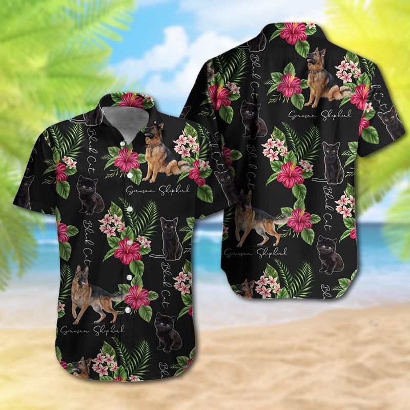 German Shepherd Black Cat Hawaiian Shirt Hot Trendy Summer 2024