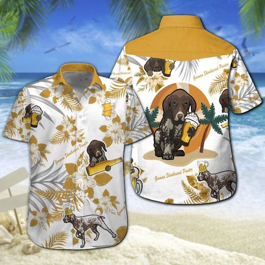 German Shorthaired Pointer Beer Hawaiian Shirt Summer Button Up