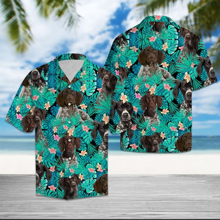 German Shorthaired Pointer Tropical Hawaiian Shirt Summer Button Up