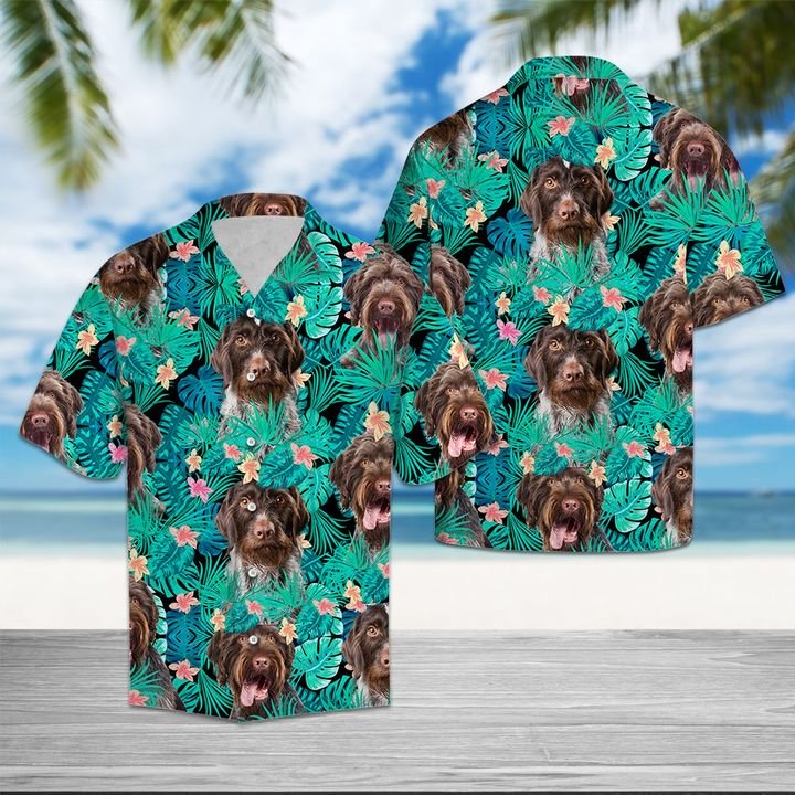 German Wirehaired Pointer Tropical Hawaiian Shirt Summer Button Up