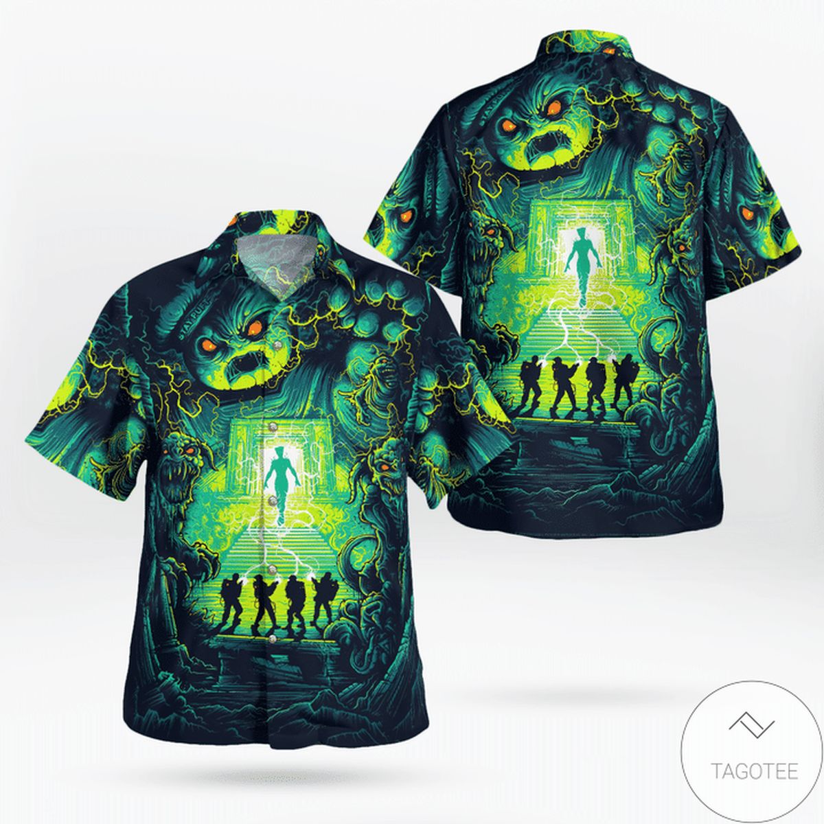 Ghostbusters Navy Green Hawaiian Shirt