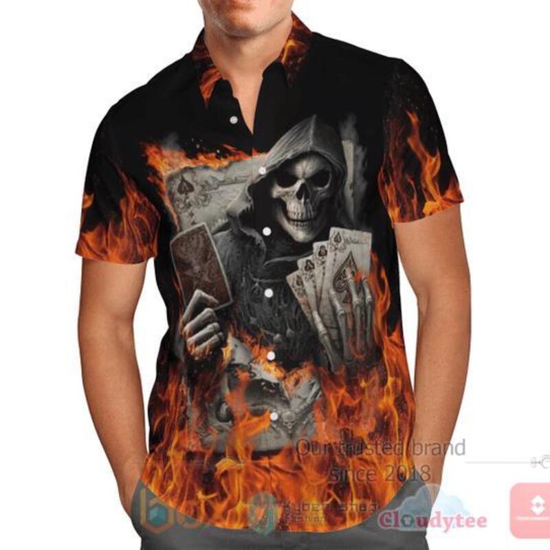 Golden Poker Skull Hawaiian Shirt