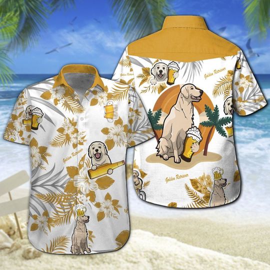 Golden Retriever Beer Hawaiian Shirt Summer Button Up