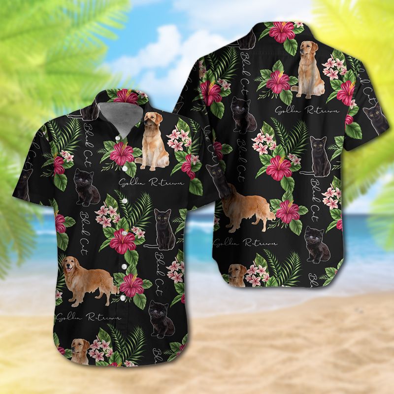 Golden Retriever Black Cat Hawaiian Shirt Hot Trendy Summer 2024