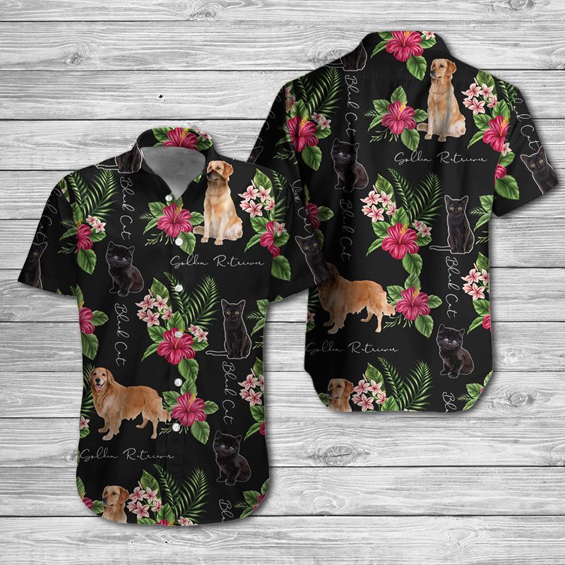 Golden Retriever Black Cat Hawaiian Shirt Hot Trendy Summer 2024