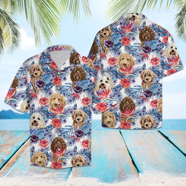 Goldendoodle Hibiscus Flower Hawaiian Shirt Summer Button Up