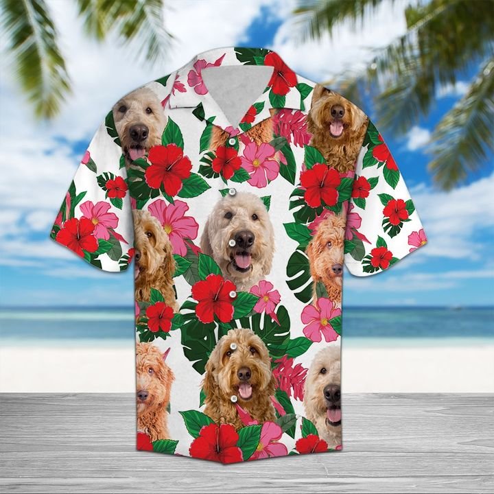 Goldendoodle Hibiscus Hawaiian Shirt Summer Button Up