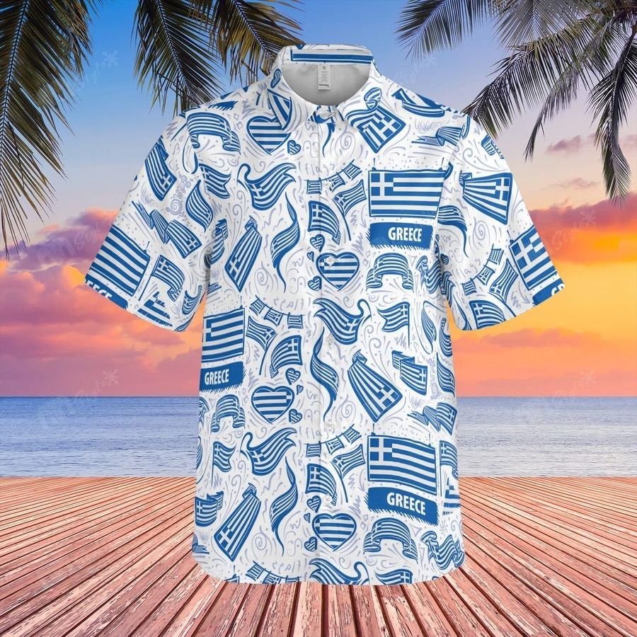 Greece Flag Pattern Hawaii Shirt