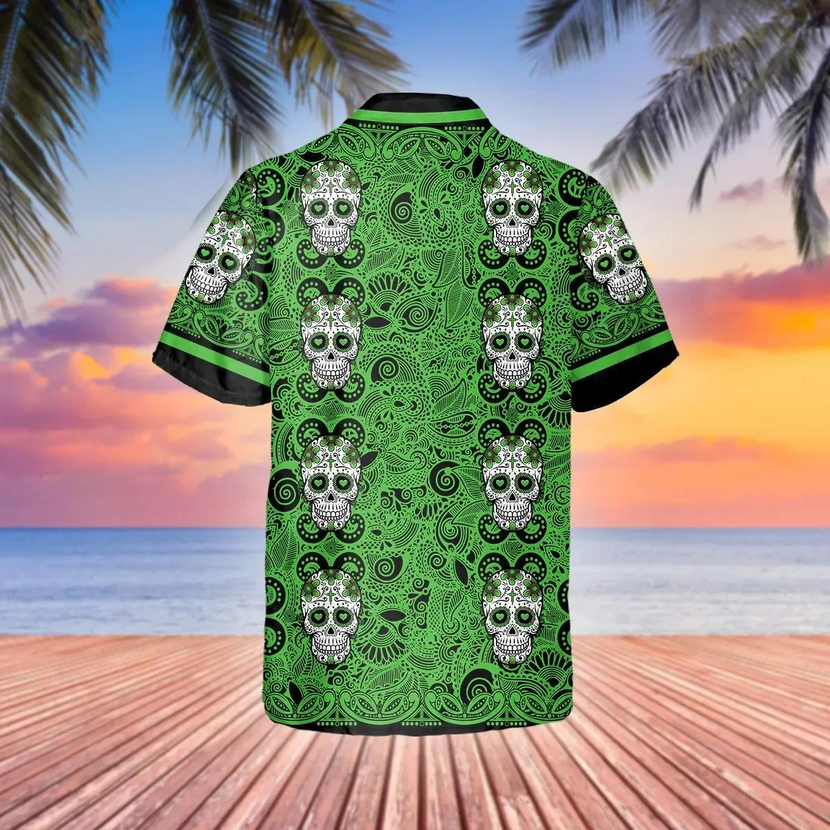 Green Pattern Color Skull Hawaiian Shirt – Best Clothing For You