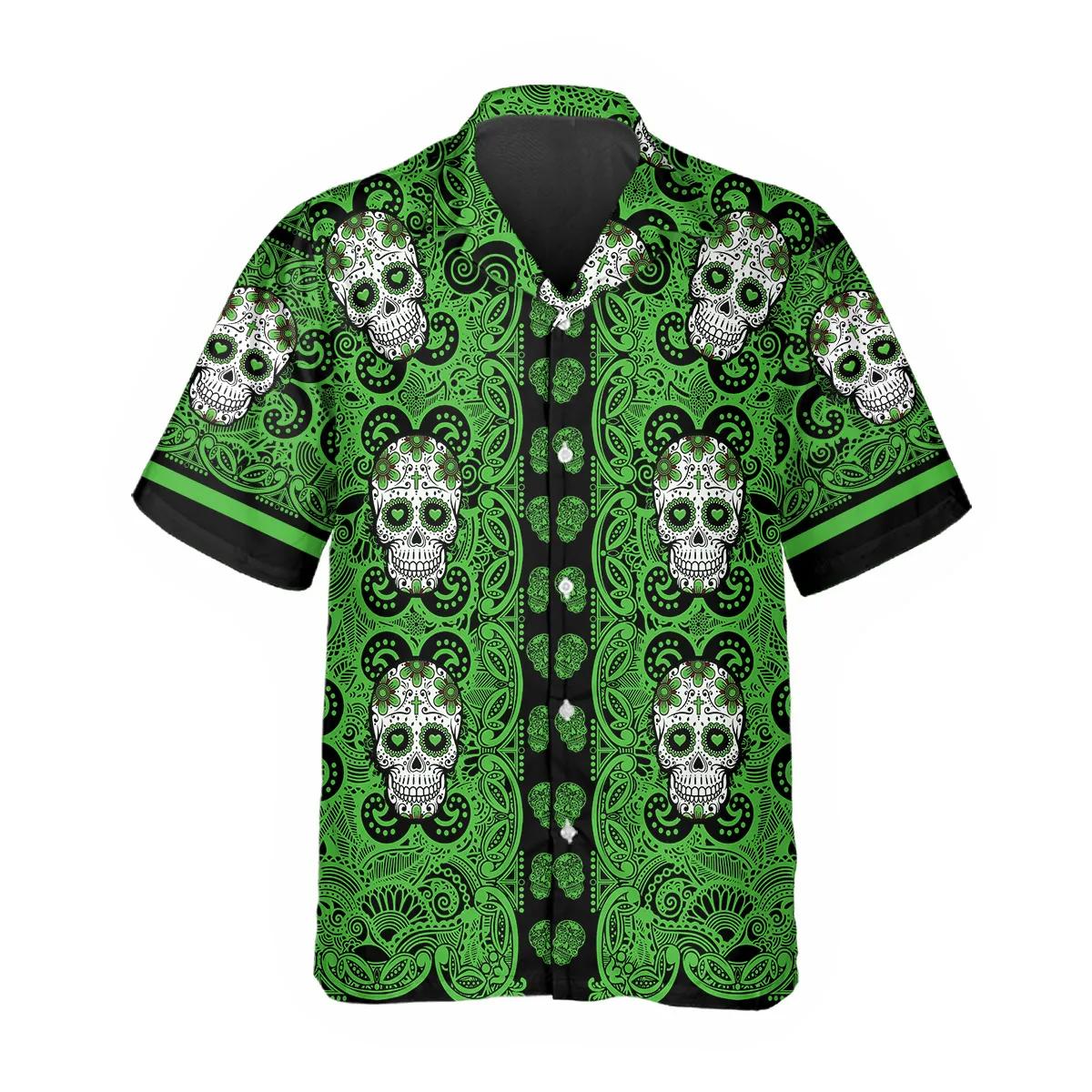 Green Pattern Color Skull Hawaiian Shirt – Best Clothing For You