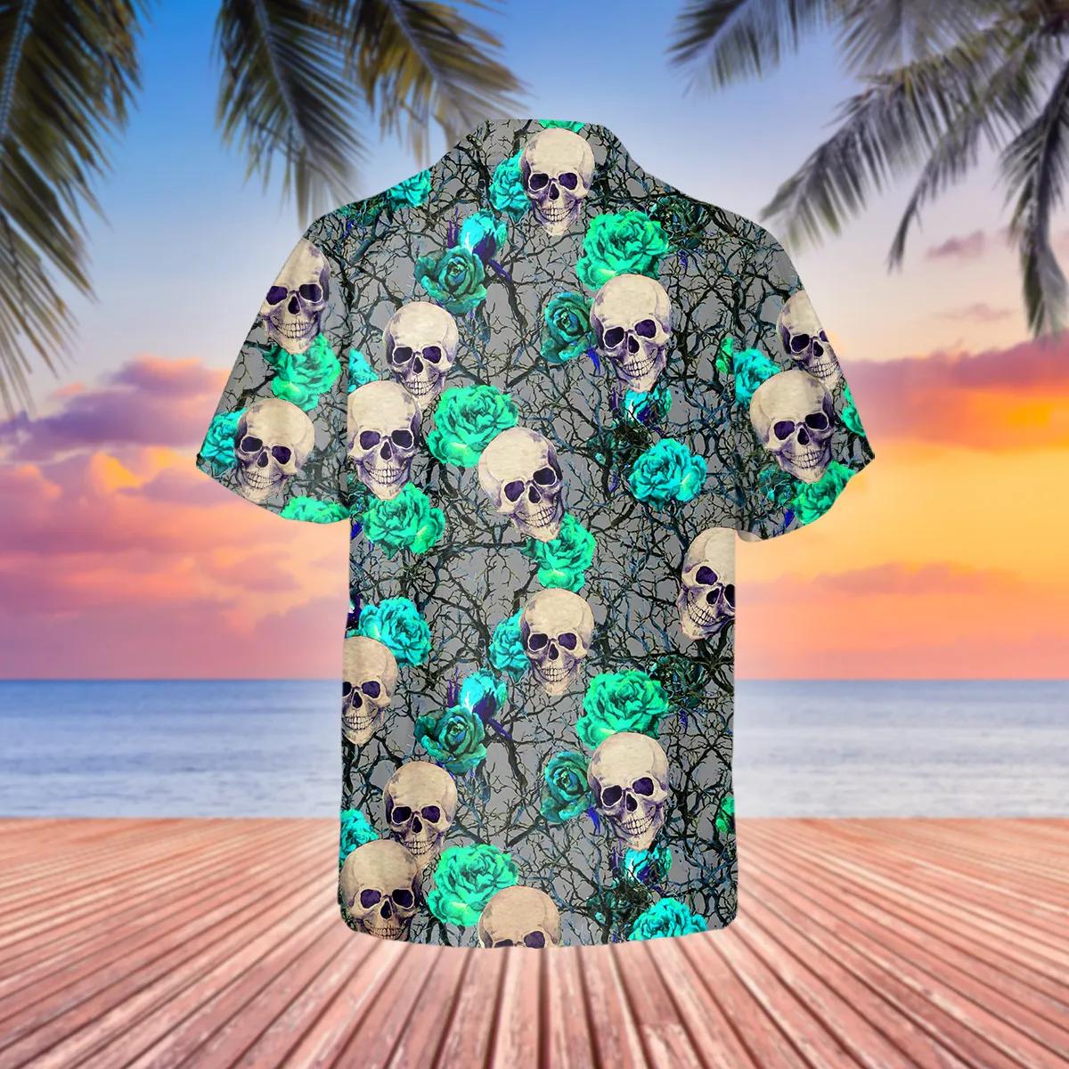 Green Roses Skull Hawaiian Shirt – Best Clothing For You