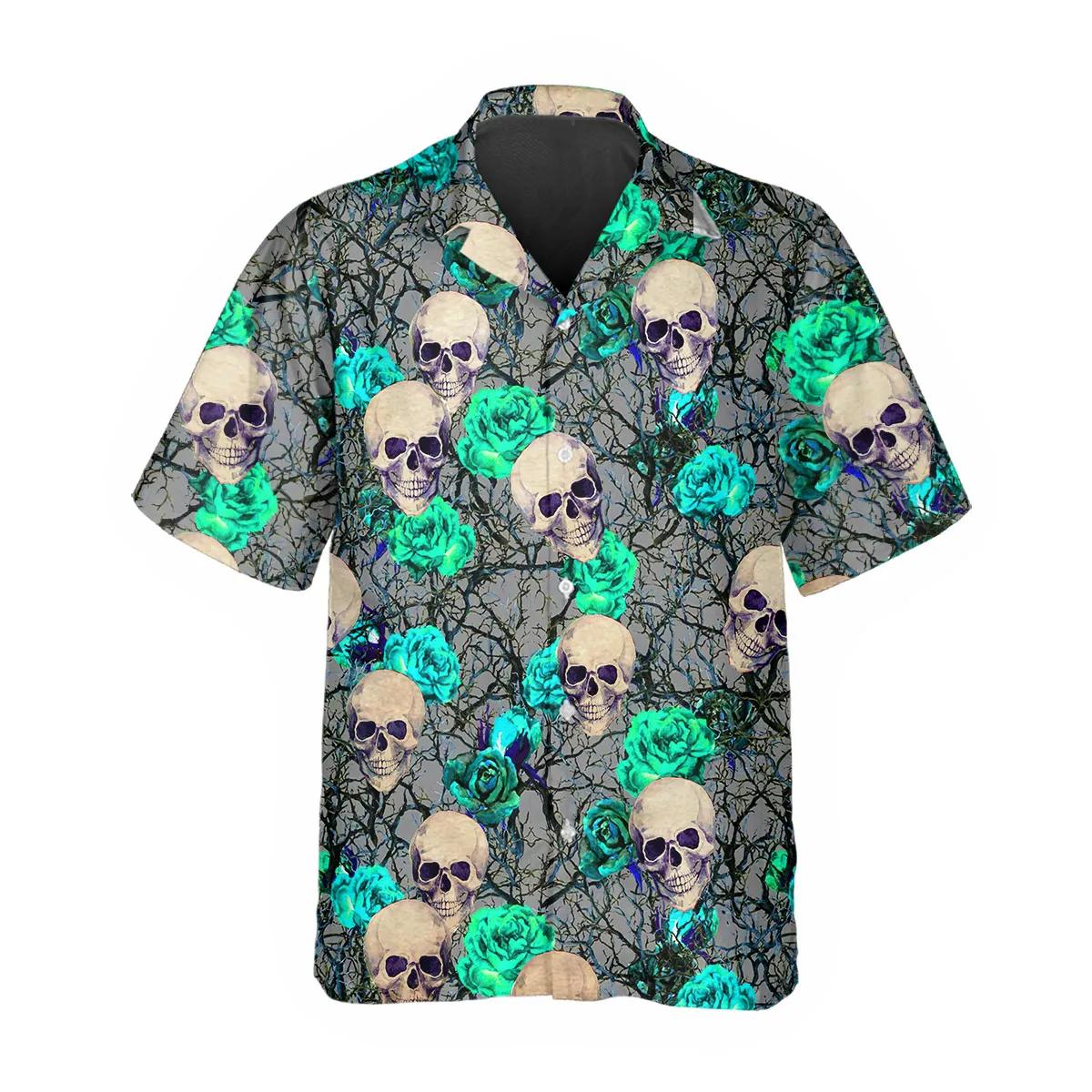 Green Roses Skull Hawaiian Shirt – Best Clothing For You