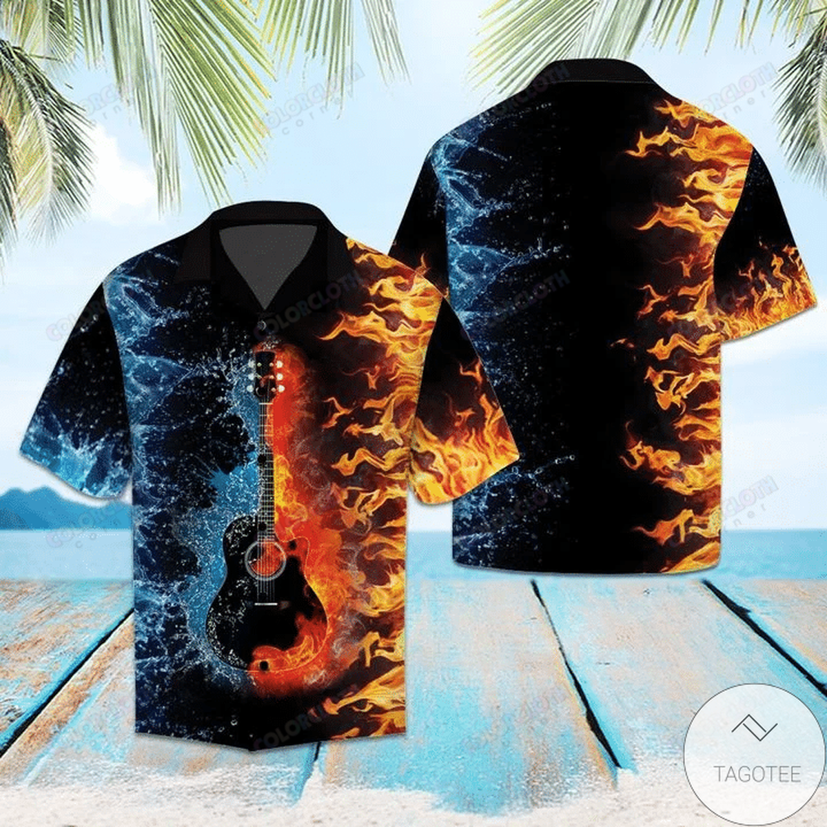 Guitar Water And Fire Hawaiian Shirt