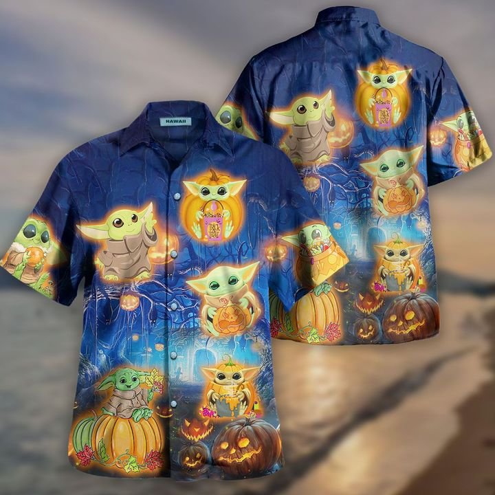 Halloween Baby Yoda Pumpkin Hawaiian Shirt