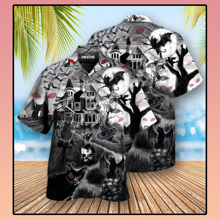 Halloween Flying Cats Hawaiian Shirt