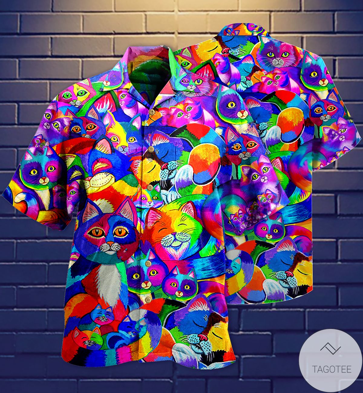 Happy Cat Rainbow Color Hawaiian Shirt