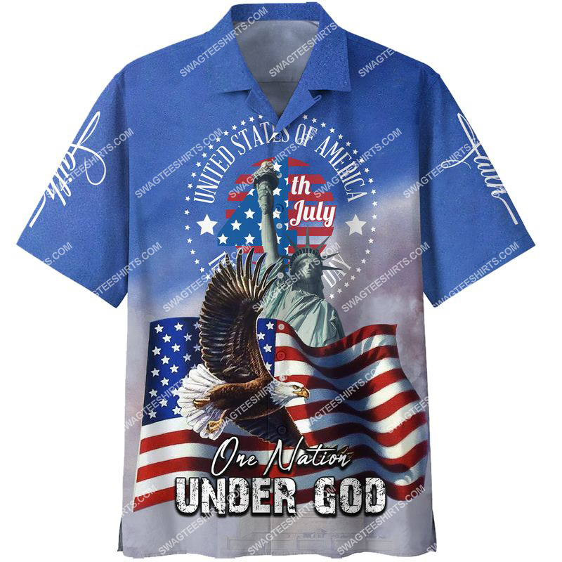 Happy Independence Day One Nation Under God All Over Printed Hawaiian Shirt