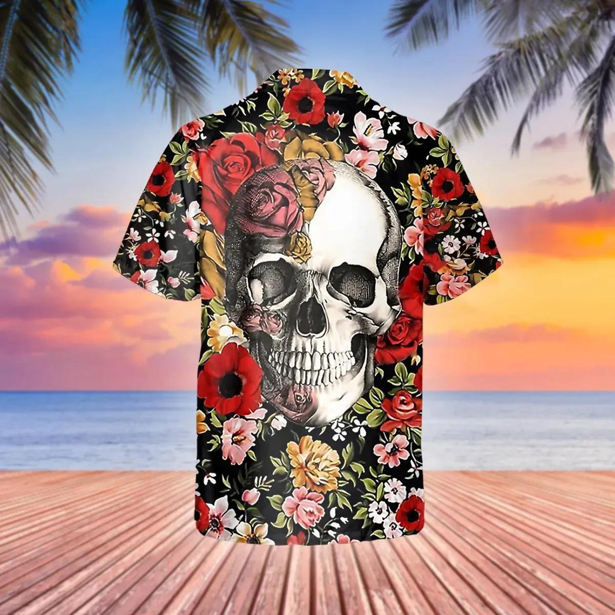 Happy Summer Flowers Grinning Skull Hawaiian Shirt – Best Clothing For You