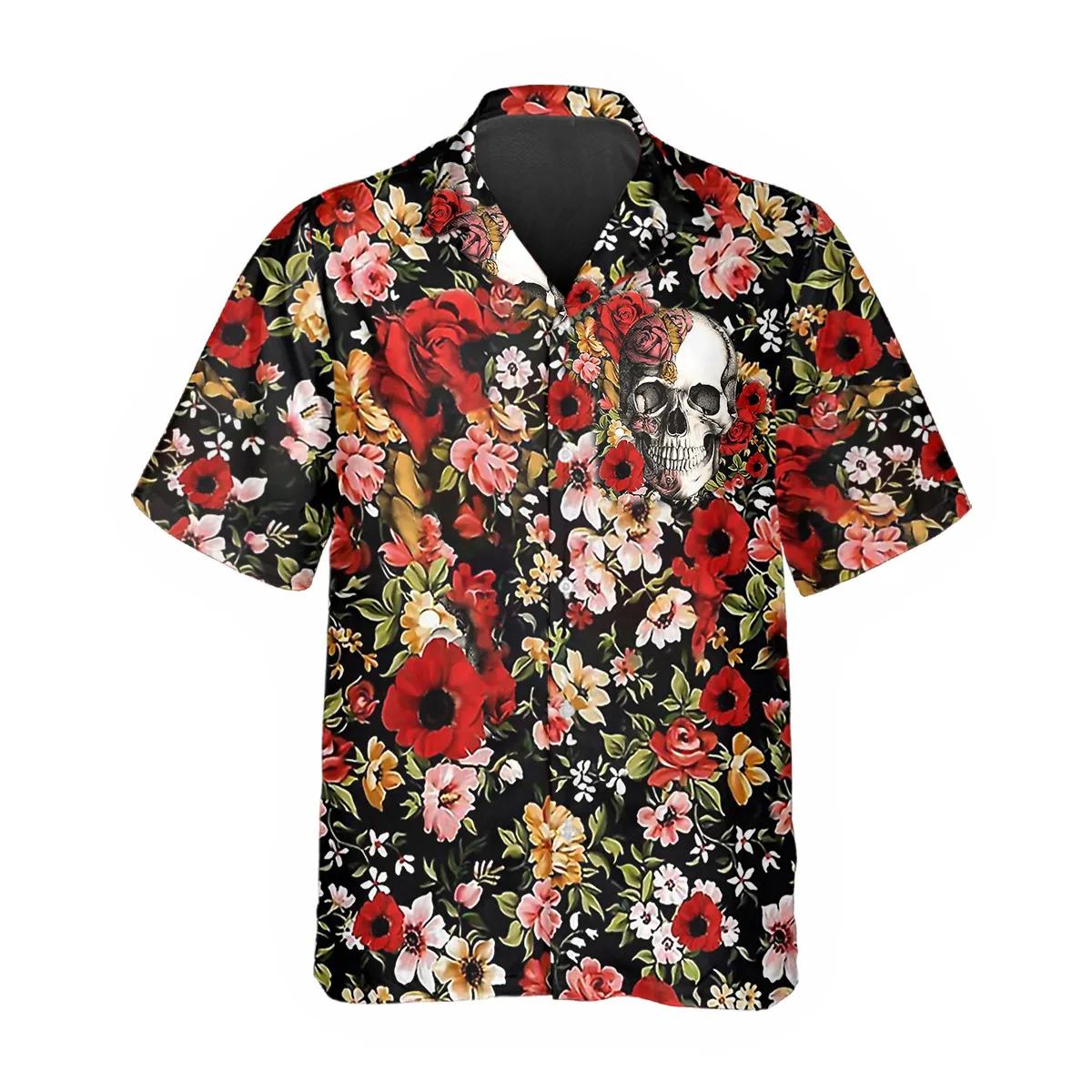 Happy Summer Flowers Grinning Skull Hawaiian Shirt – Best Clothing For You