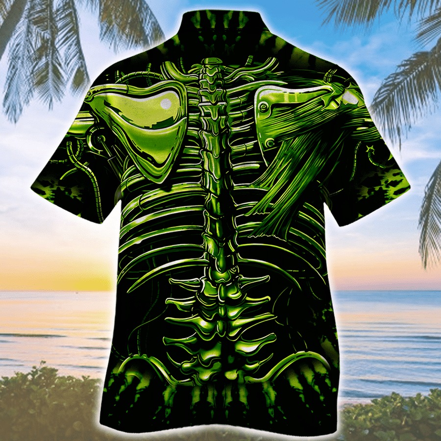 Hazardous Green Skull All Over Print Hawaiian Shirt