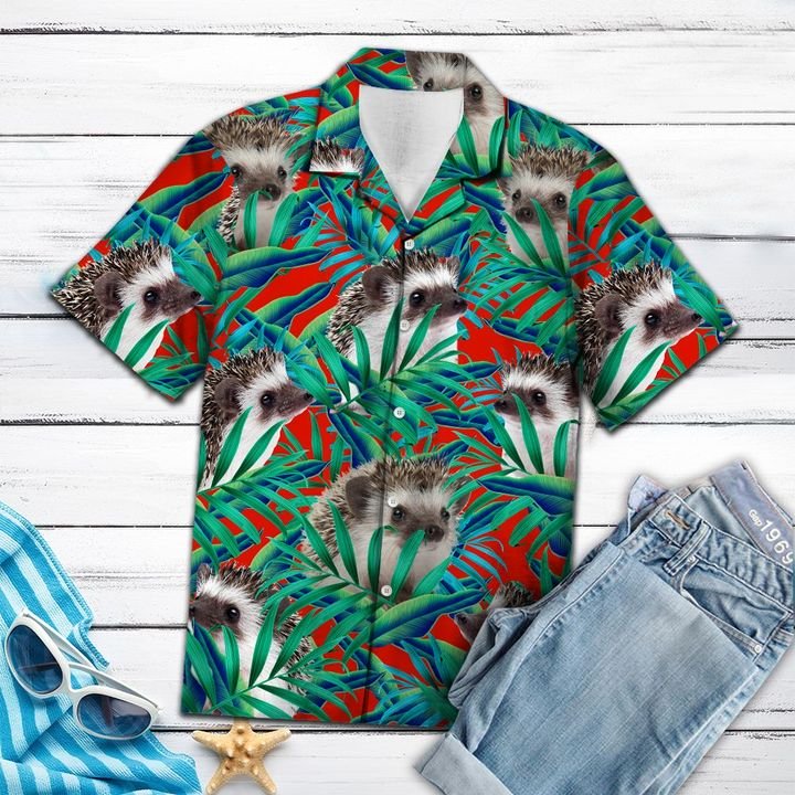 Hedgehogs Floral Pattern Hawaiian Shirt Summer Button Up