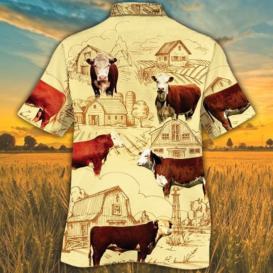 Hereford Cattle Farm Hawaiian Shirt