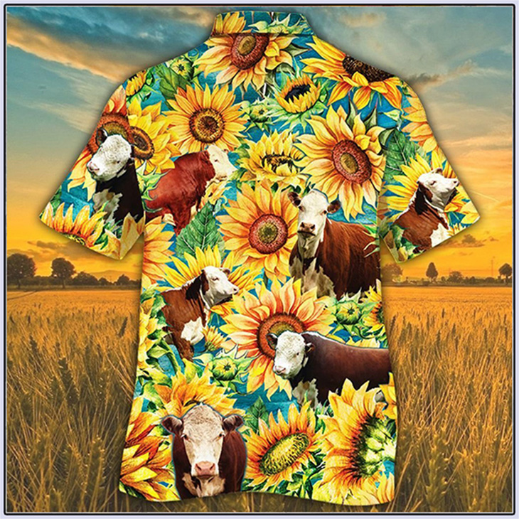 Hereford Sunflower Watercolor Hawaiian Shirt