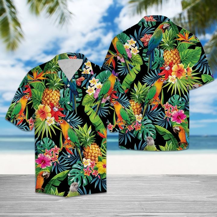 Hiding Parrot Hawaiian Shirt Summer Button Up