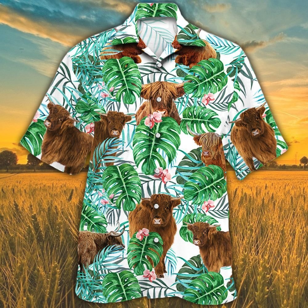 Highland Cattle Tropical Plant Hawaiian Shirt