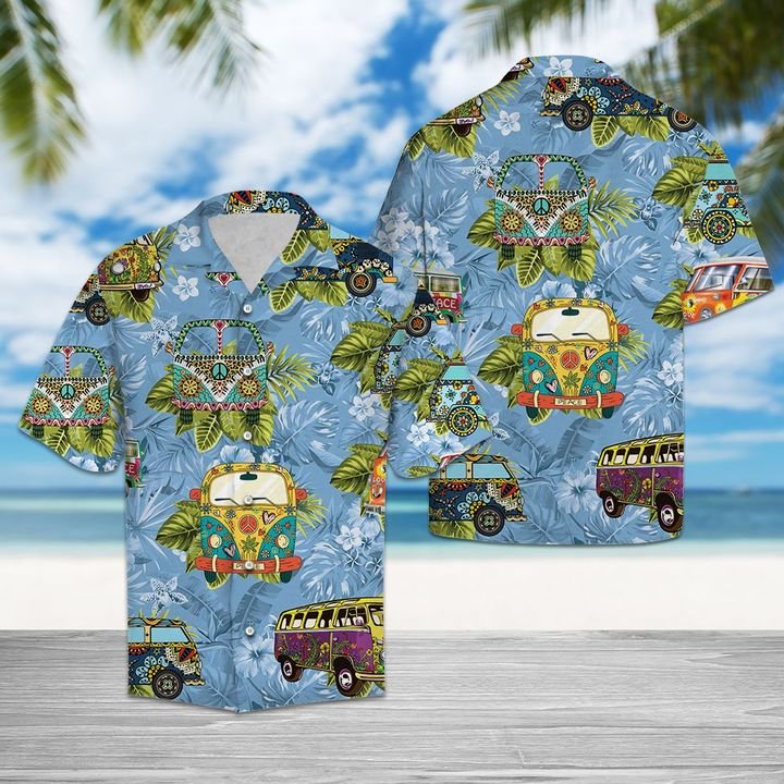 Hippie Bus Hawaiian Shirt Summer Button Up