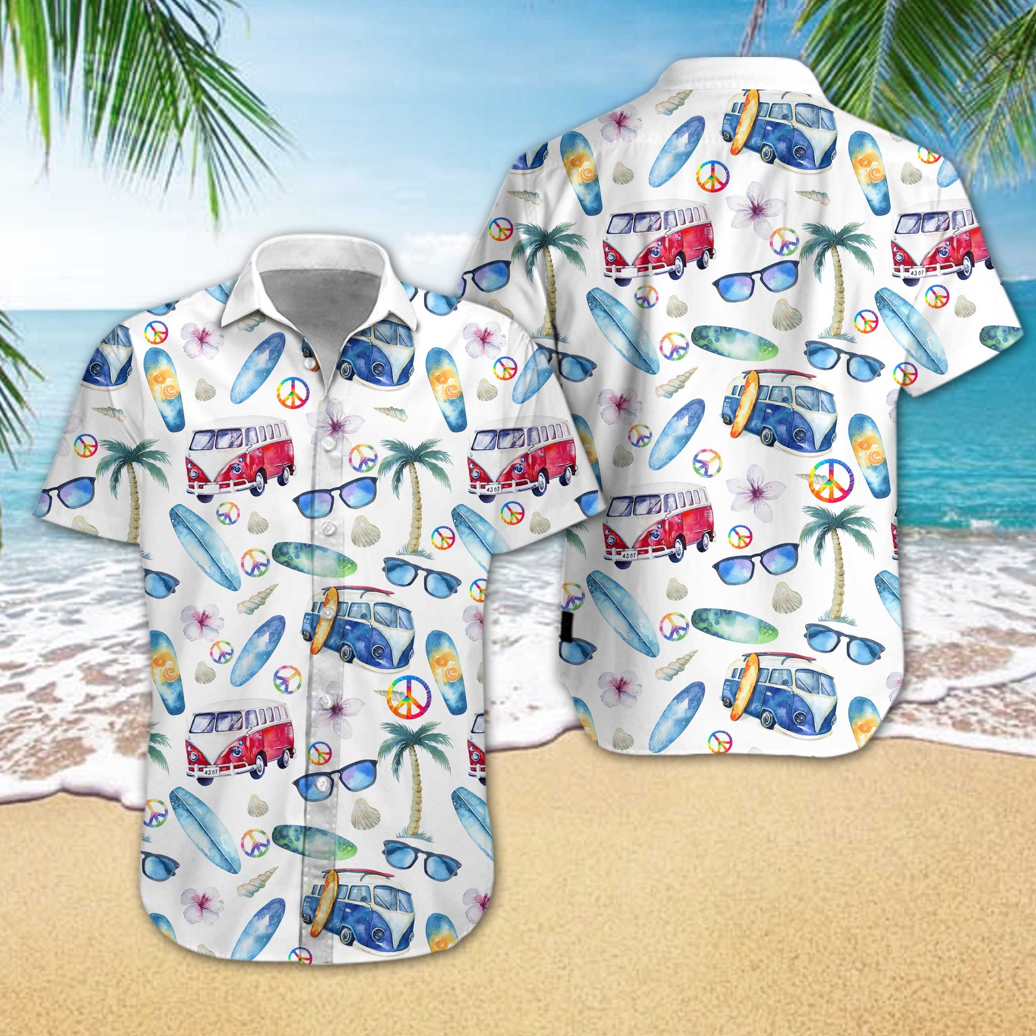 Hippie Car Beach Hawaiian Shirt