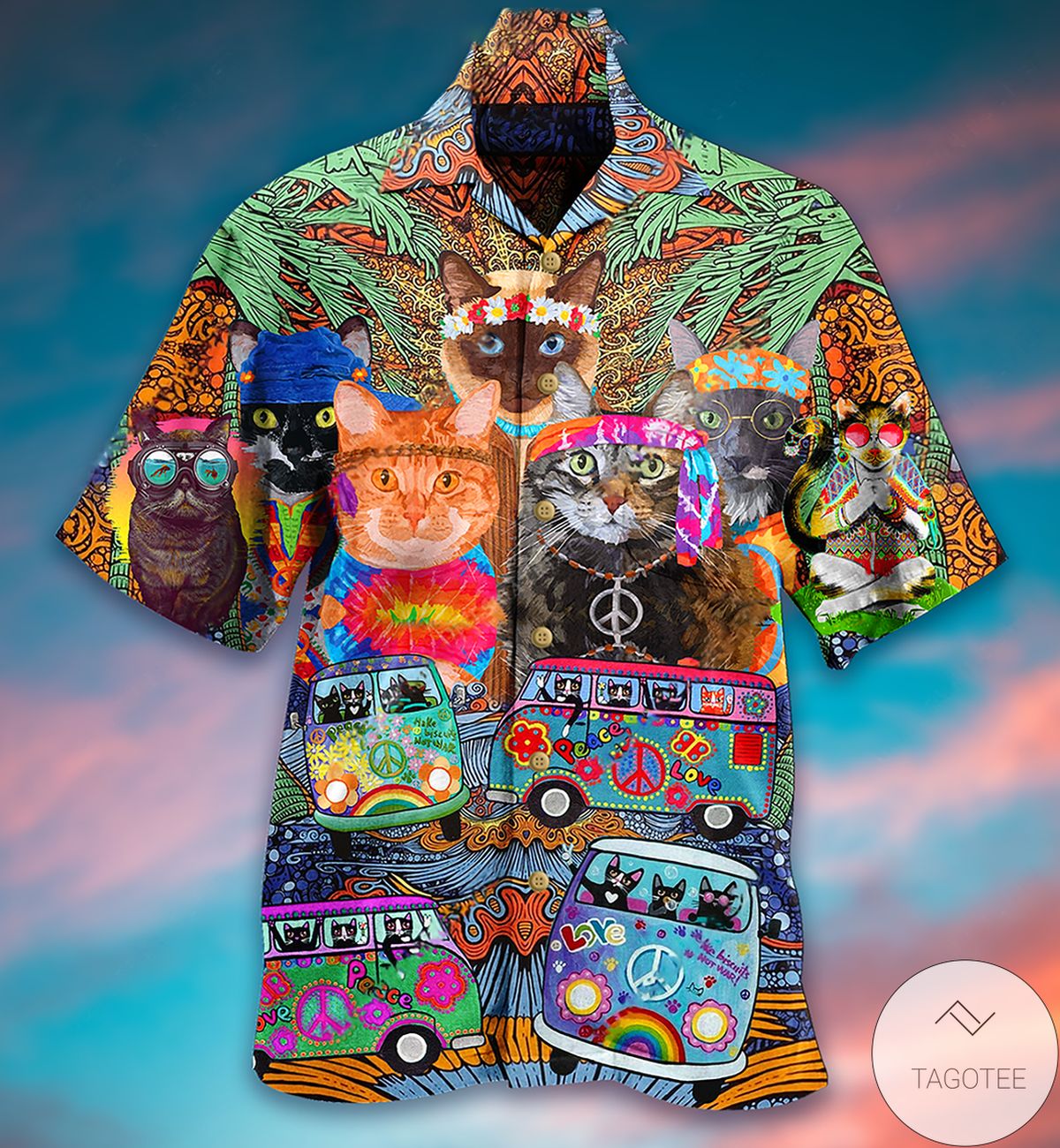 Hippie Cats Peace Life Color Hawaiian Shirt